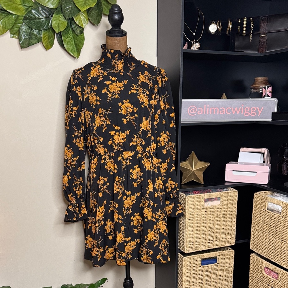 NWOT SHEIN Black and Orange Floral Mini Dress